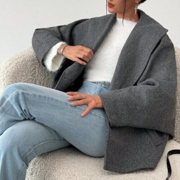 Grey Casual Women's Gray Elegant Wool Blend Lapel Coat - Picture 7 of 7